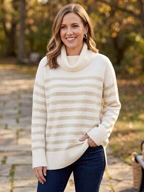 LOFT Cream & Silver Cowl Neck Oversized Sweater Size large